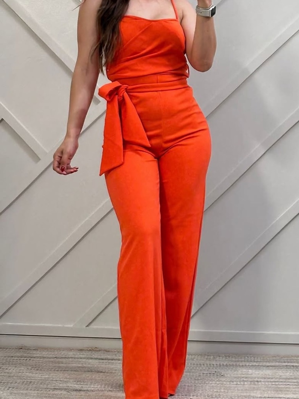 Orange Strapless Tie-Waist Jumpsuit